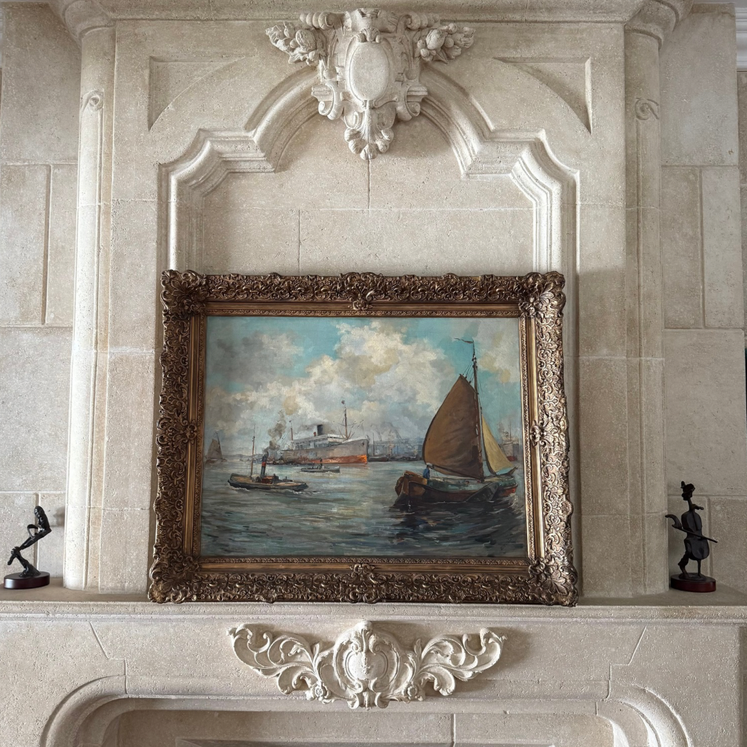 Antique Harbor Scene - Oil on Canvas