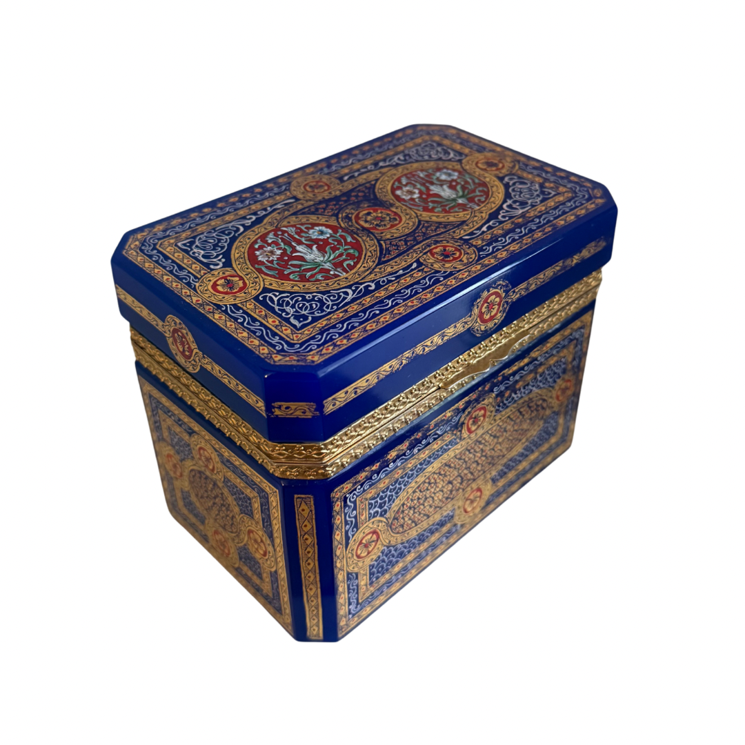 Italian Lapis Blue Enameled Opaline Glass Box