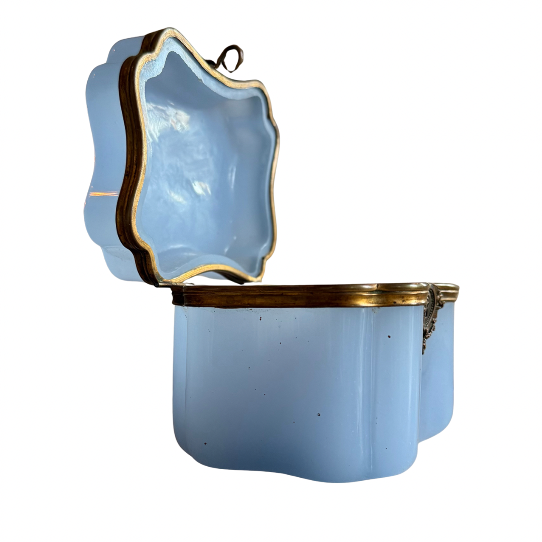 French Periwinkle Blue Opaline Glass Casket