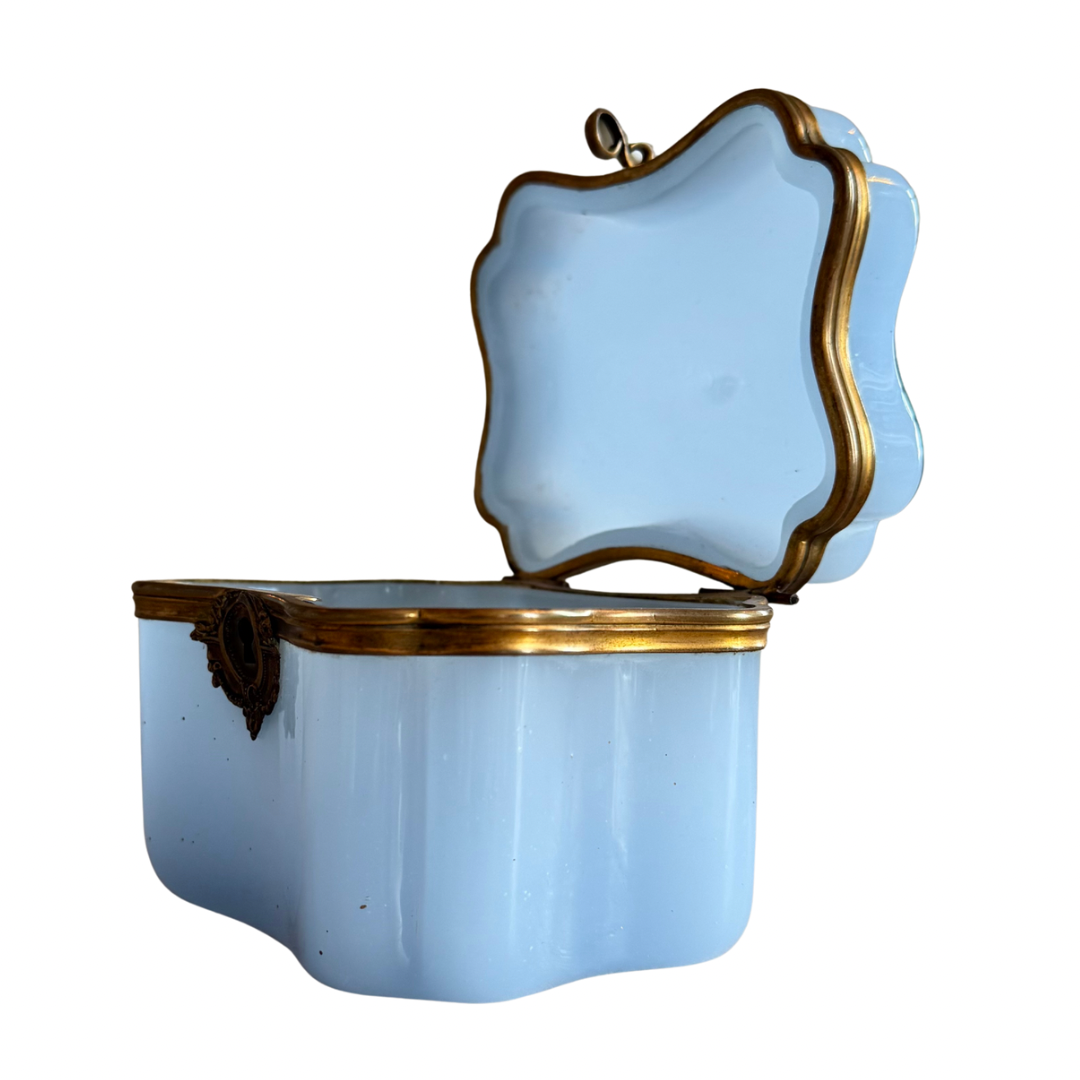 French Periwinkle Blue Opaline Glass Casket