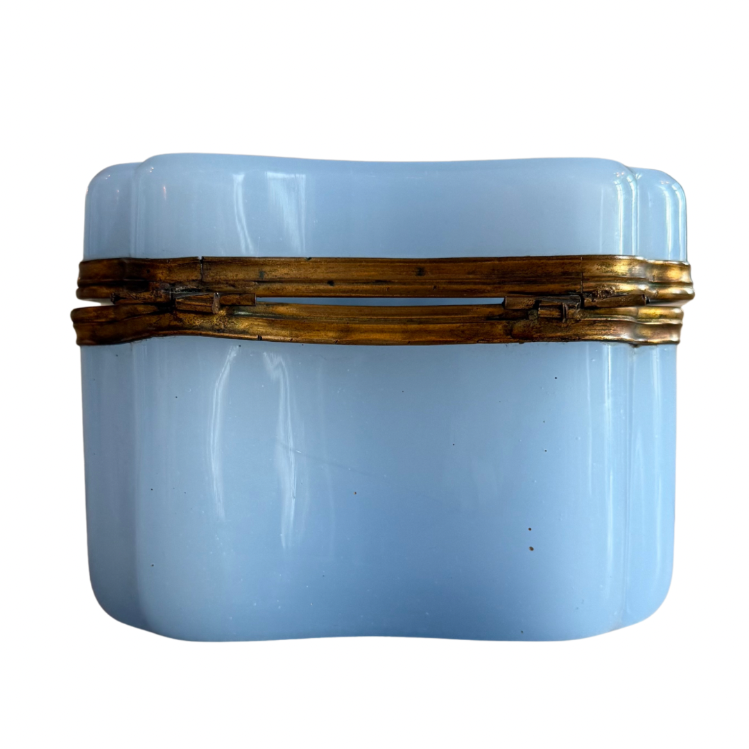 French Periwinkle Blue Opaline Glass Casket