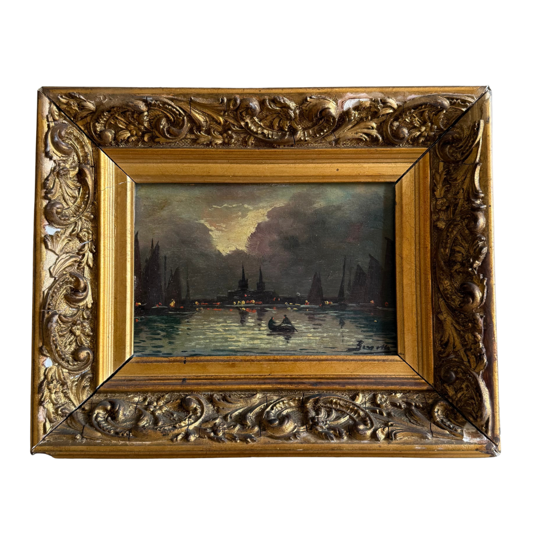 Venetian Canal Scene - Oil on Board