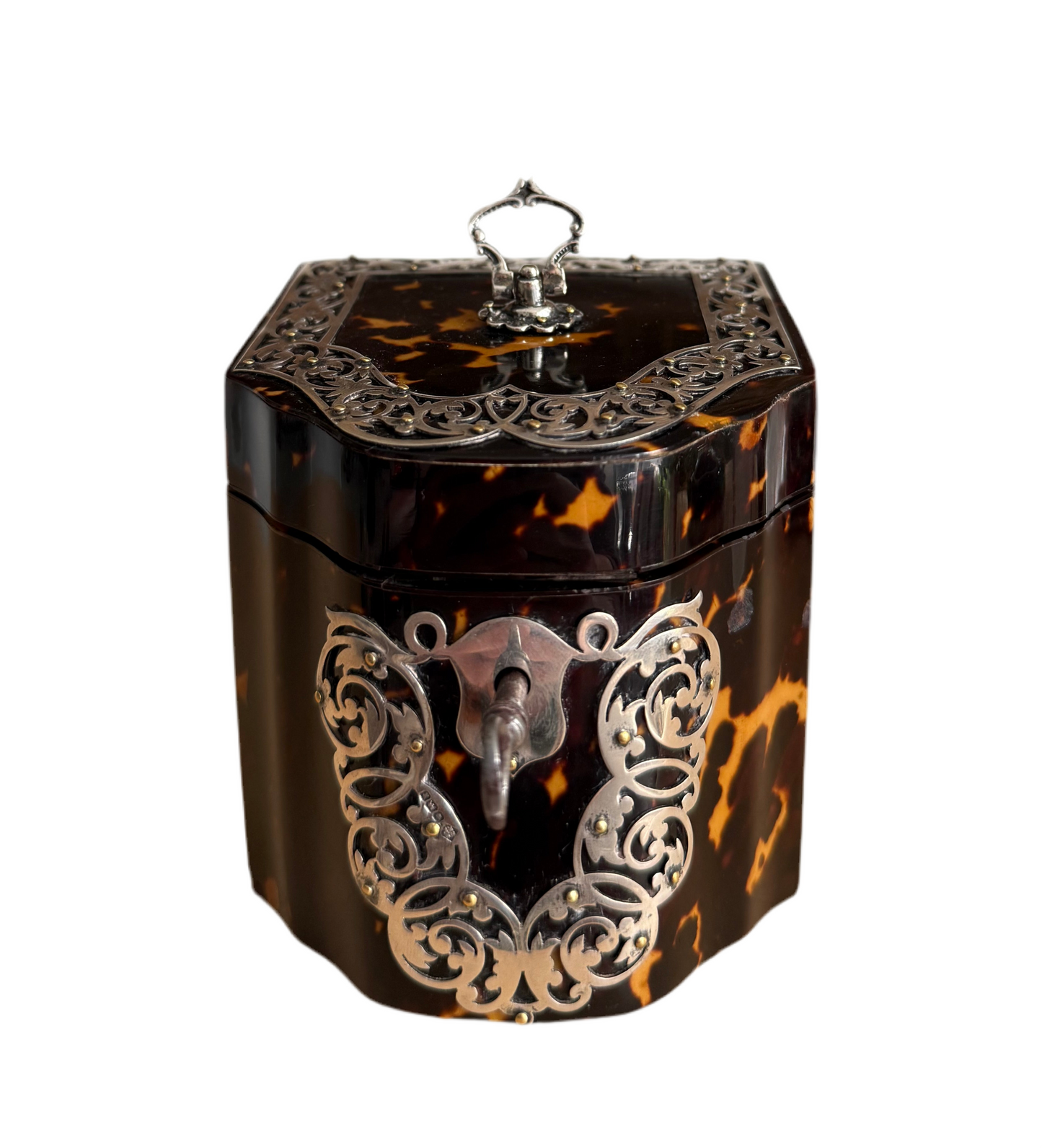 Knife Box Form Tortoiseshell & Silver Tea Caddy Circa 1890