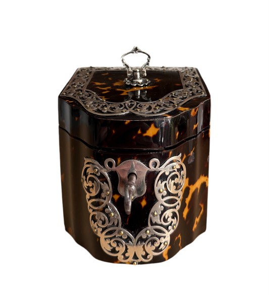 Knife Box Form Tortoiseshell & Silver Tea Caddy Circa 1890