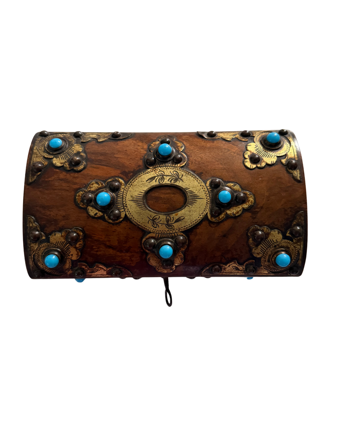 Turquoise Cabochon and Etched Brass Tea Caddy