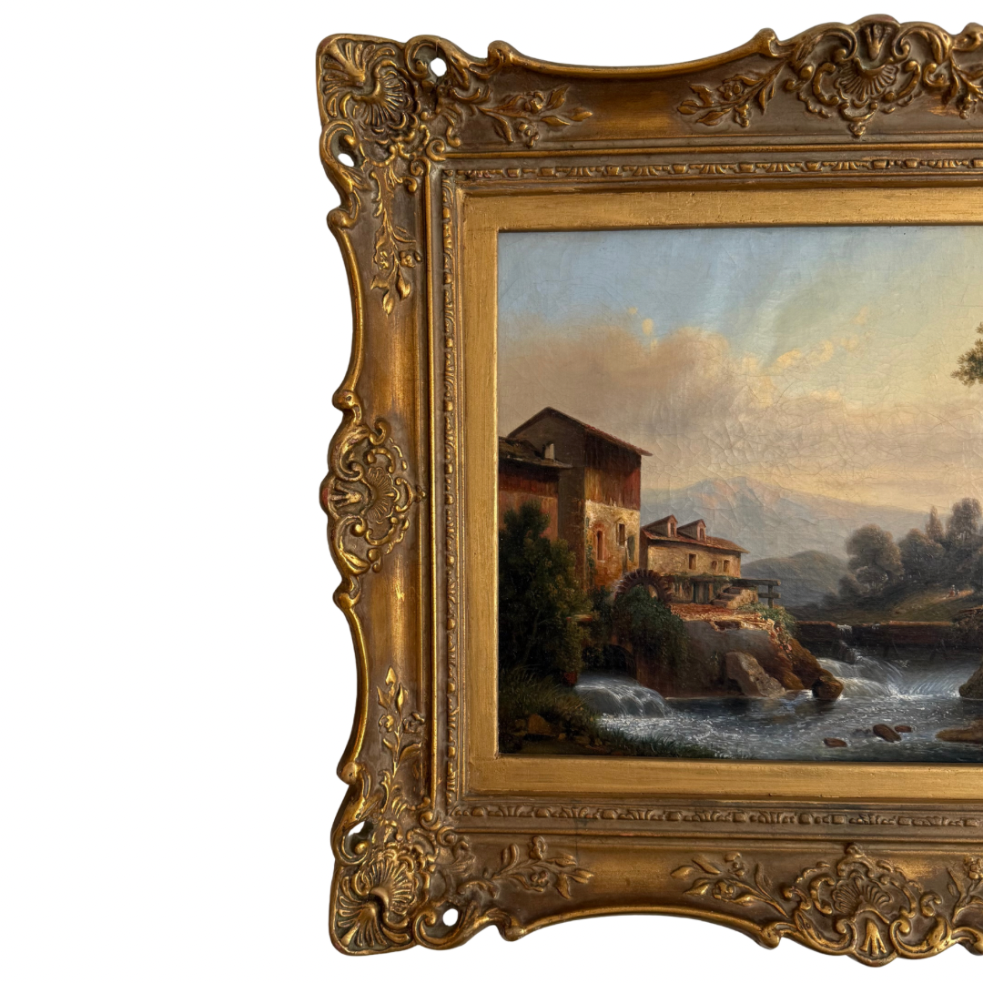 Antique European Mill Scene - Oil on Canvas