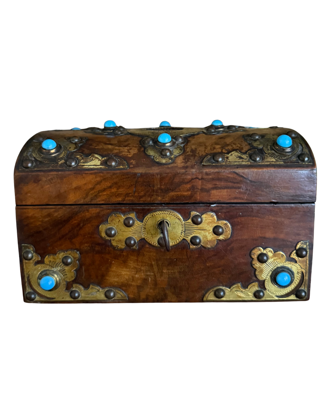 Turquoise Cabochon and Etched Brass Tea Caddy