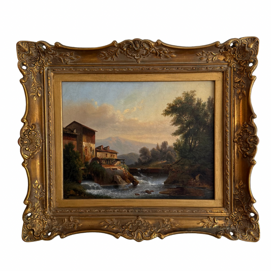 Antique European Mill Scene - Oil on Canvas