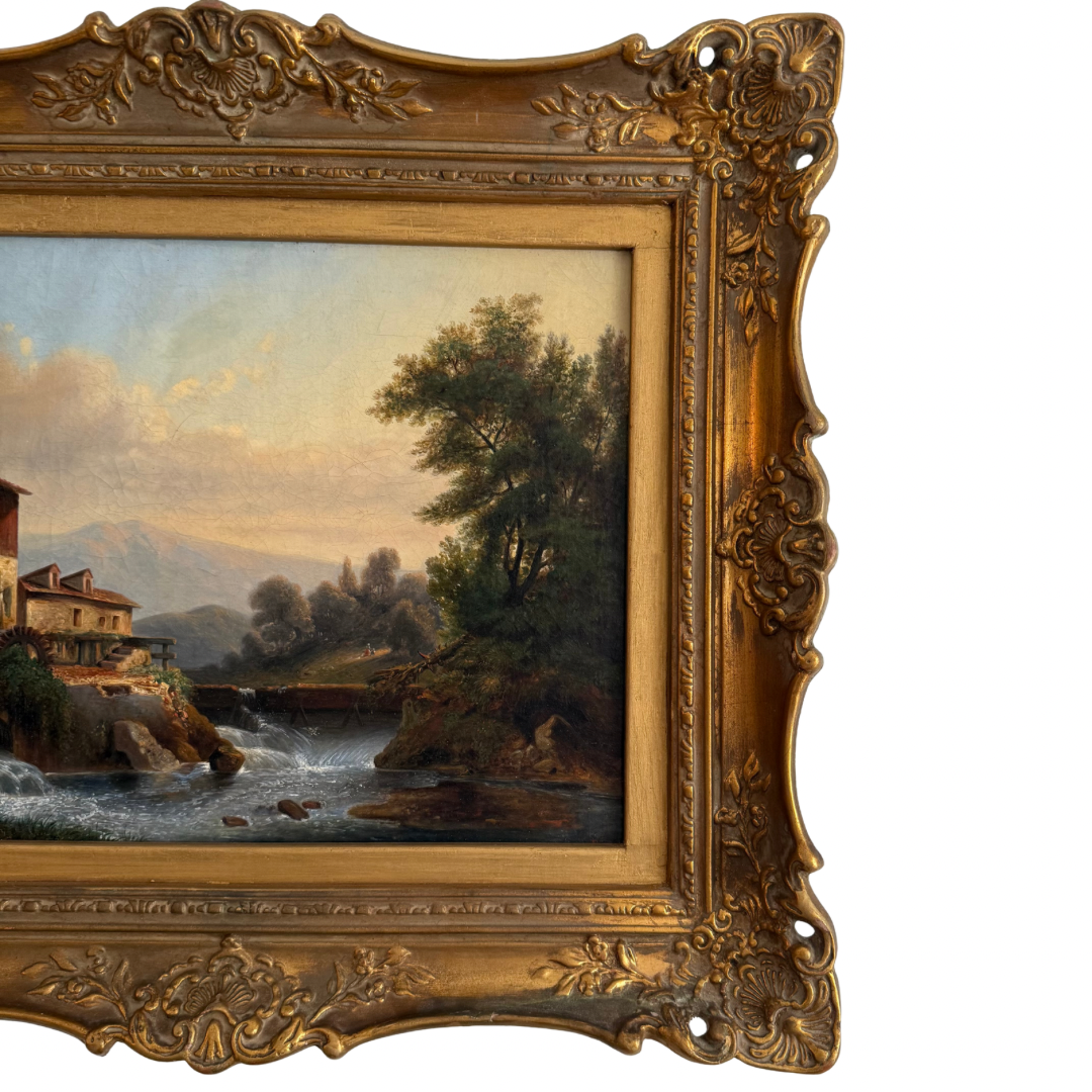 Antique European Mill Scene - Oil on Canvas