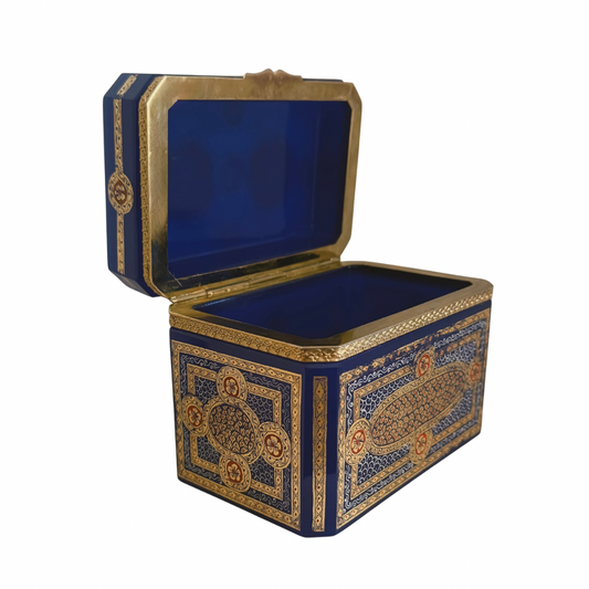 Italian Lapis Blue Enameled Opaline Glass Box