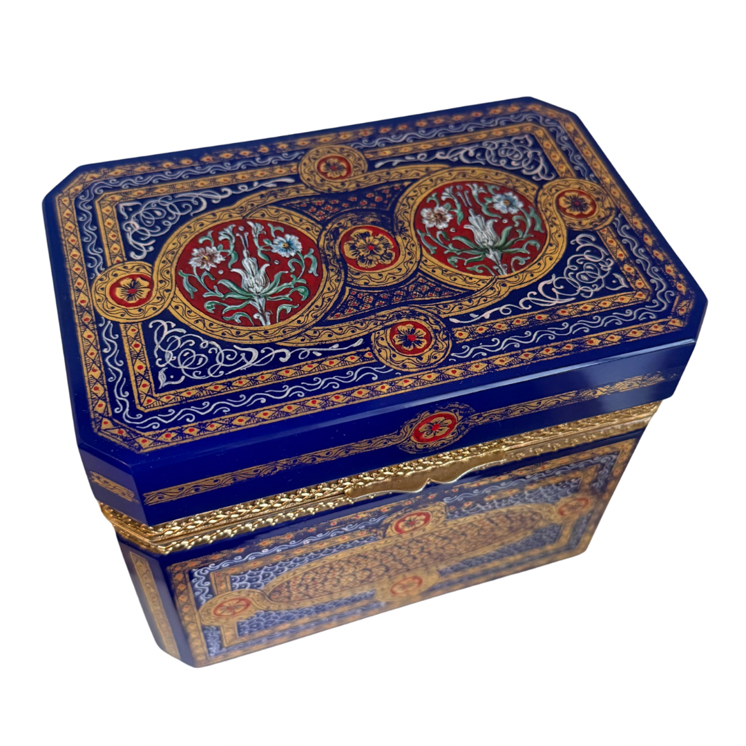 Italian Lapis Blue Enameled Opaline Glass Box