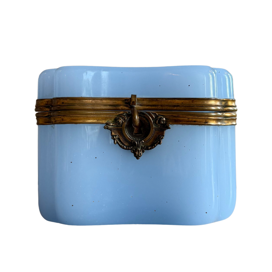 French Periwinkle Blue Opaline Glass Casket