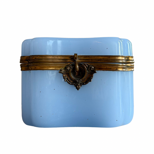 French Periwinkle Blue Opaline Glass Casket